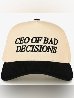 CEO OF BAD DECISIONS Embroidered Two-Tone Trucker Hat - Cream & Black